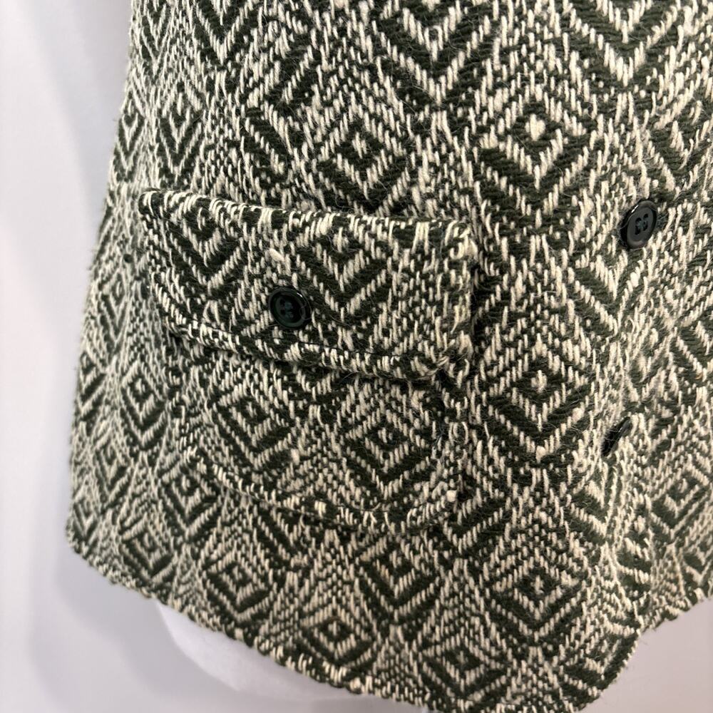 Vintage 70s Bobbie Brooks Wool Vest Green Woven Geometric Boho Hippie Waistcoat - Picture 7 of 16